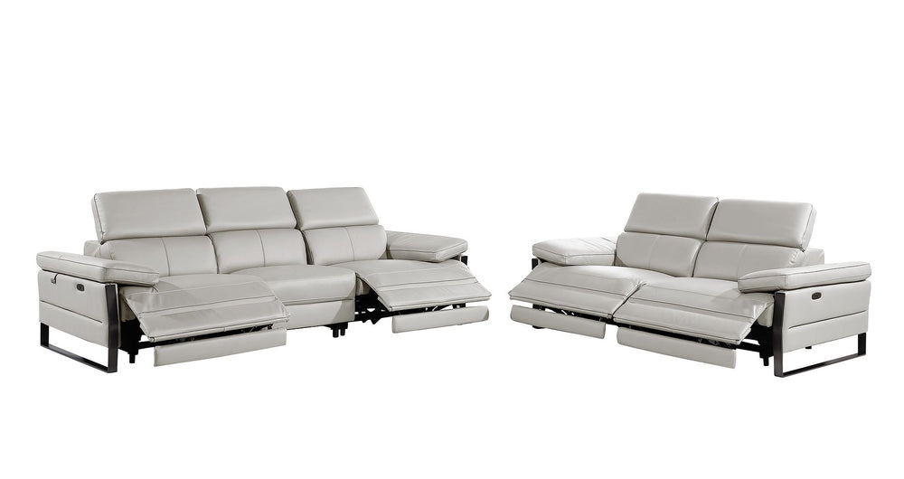 DivanItalia 1246 Modular Power Dual Reclining Sofa and Loveseat Set with Power Headrests – Top Grain Italian Leather - Light Gray