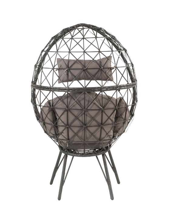 Aeven Patio Lounge Chair in Light Gray Fabric & Black Wicker