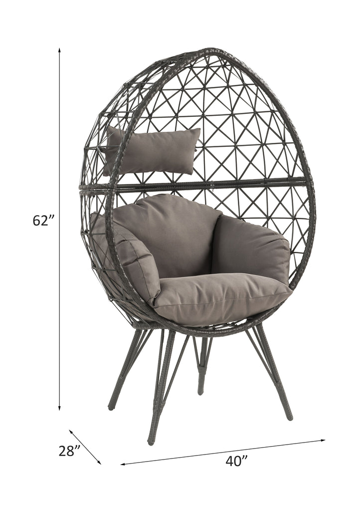 Aeven Patio Lounge Chair in Light Gray Fabric &amp; Black Wicker - line drawing
