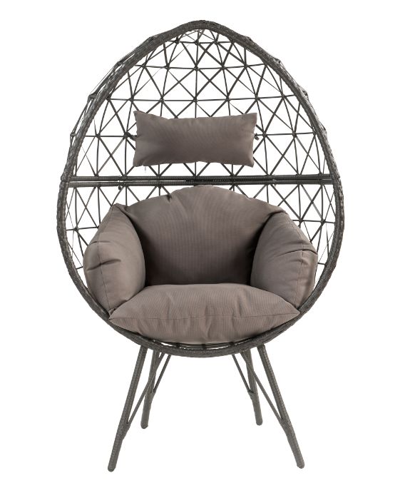 Aeven Patio Lounge Chair in Light Gray Fabric & Black Wicker
