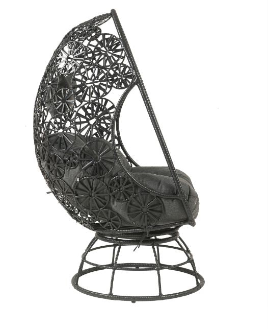 Hikre Patio Lounge Chair &amp; Side Table in Clear Glass, Charcoal Fabric &amp; Black Wicker