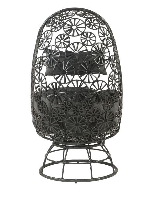 Hikre Patio Lounge Chair &amp; Side Table in Clear Glass, Charcoal Fabric &amp; Black Wicker