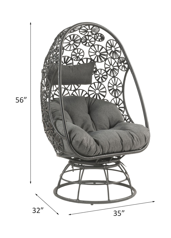 Hikre Patio Lounge Chair &amp; Side Table in Clear Glass, Charcoal Fabric &amp; Black Wicker - line drawing