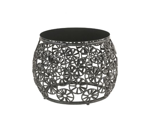 Hikre Patio Lounge Chair & Side Table in Clear Glass, Charcoal Fabric & Black Wicker