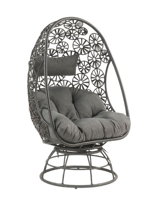 Hikre Patio Lounge Chair &amp; Side Table in Clear Glass, Charcoal Fabric &amp; Black Wicker