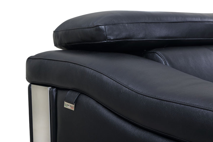 DivanItalia 415 Loveseat with Adjustable Headrest in Top-Grain Italian Leather - Black