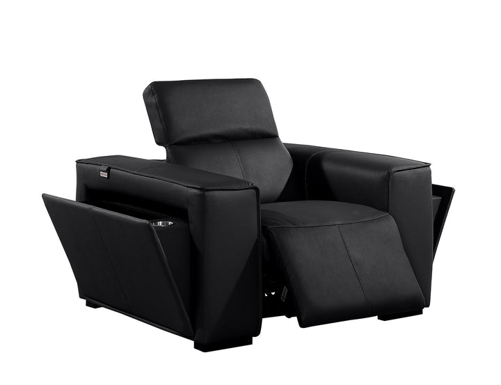 DivanItalia 1224 Top Grain Italian Leather Power Reclining Chair with Power Headrests - Black