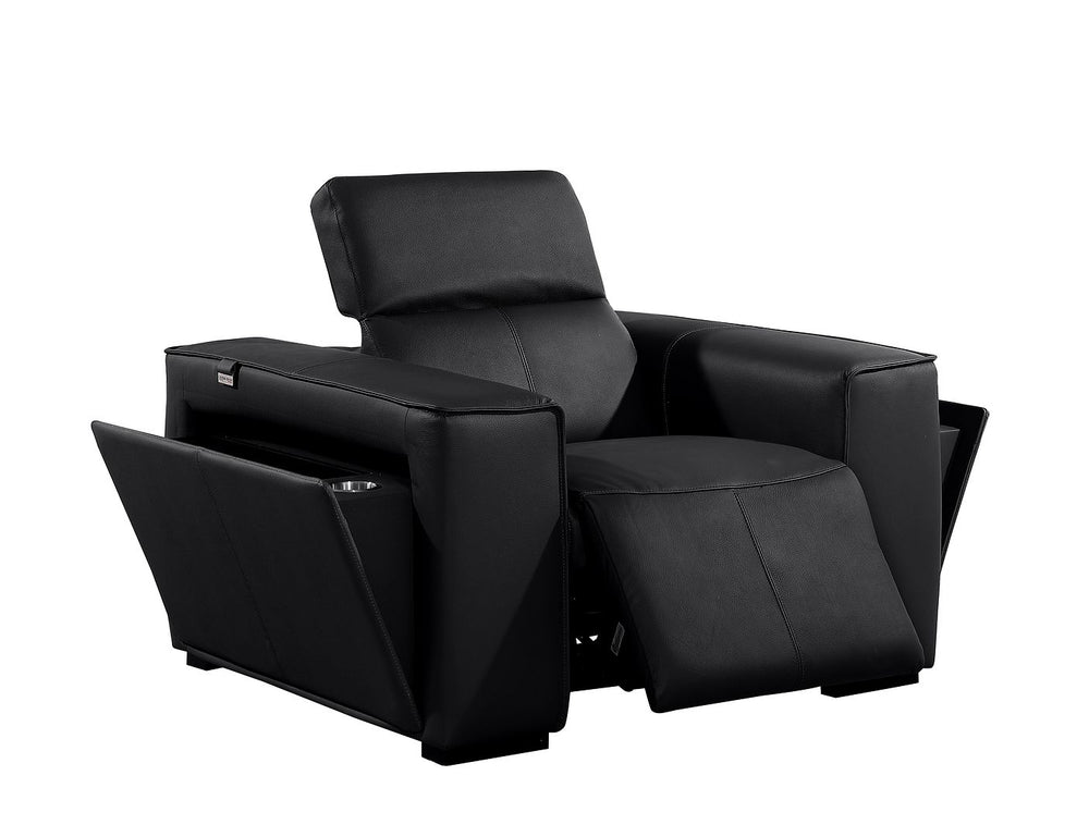 DivanItalia 1224 Top Grain Italian Leather Power Reclining Chair with Power Headrests - Black