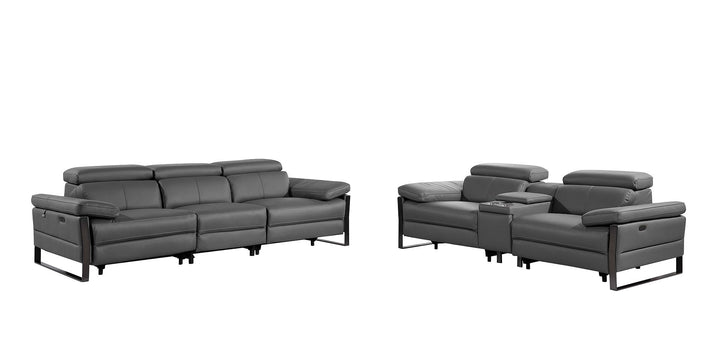 DivanItalia 1246 Modular Power Triple Reclining Sofa and Console Loveseat Set with Power Headrests – Top Grain Italian Leather - Dark Gray