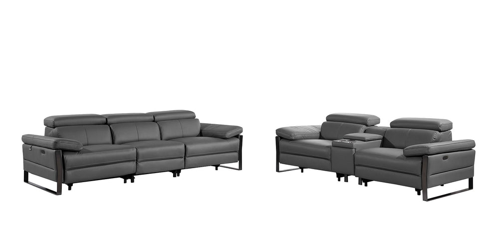 DivanItalia 1246 Modular Power Triple Reclining Sofa and Console Loveseat Set with Power Headrests – Top Grain Italian Leather - Dark Gray