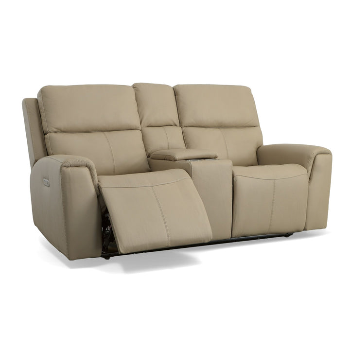 Jarvis Leather Power Reclining Loveseat with Console &amp; Power Headrests in Parchment
