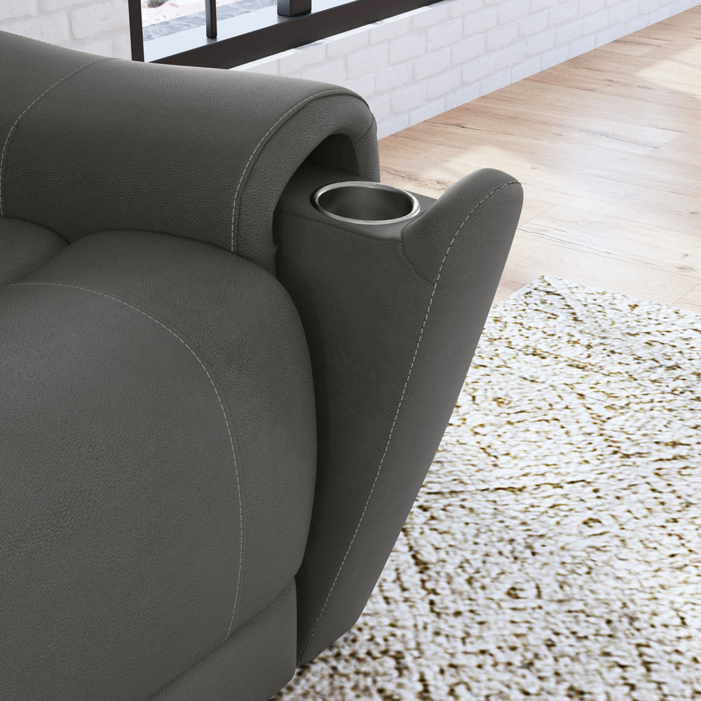 Carter Fabric Power Reclining Sofa with Console & Power Headrests & Lumbar in Smoke