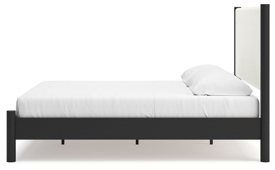 Cadmori - King Upholstered Panel Bed - Black / White by Ashley Furniture product image