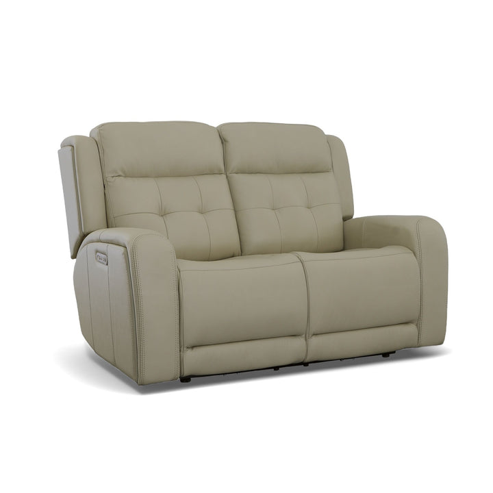 Grant Leather Power Reclining Loveseat with Power Headrests in Ivory