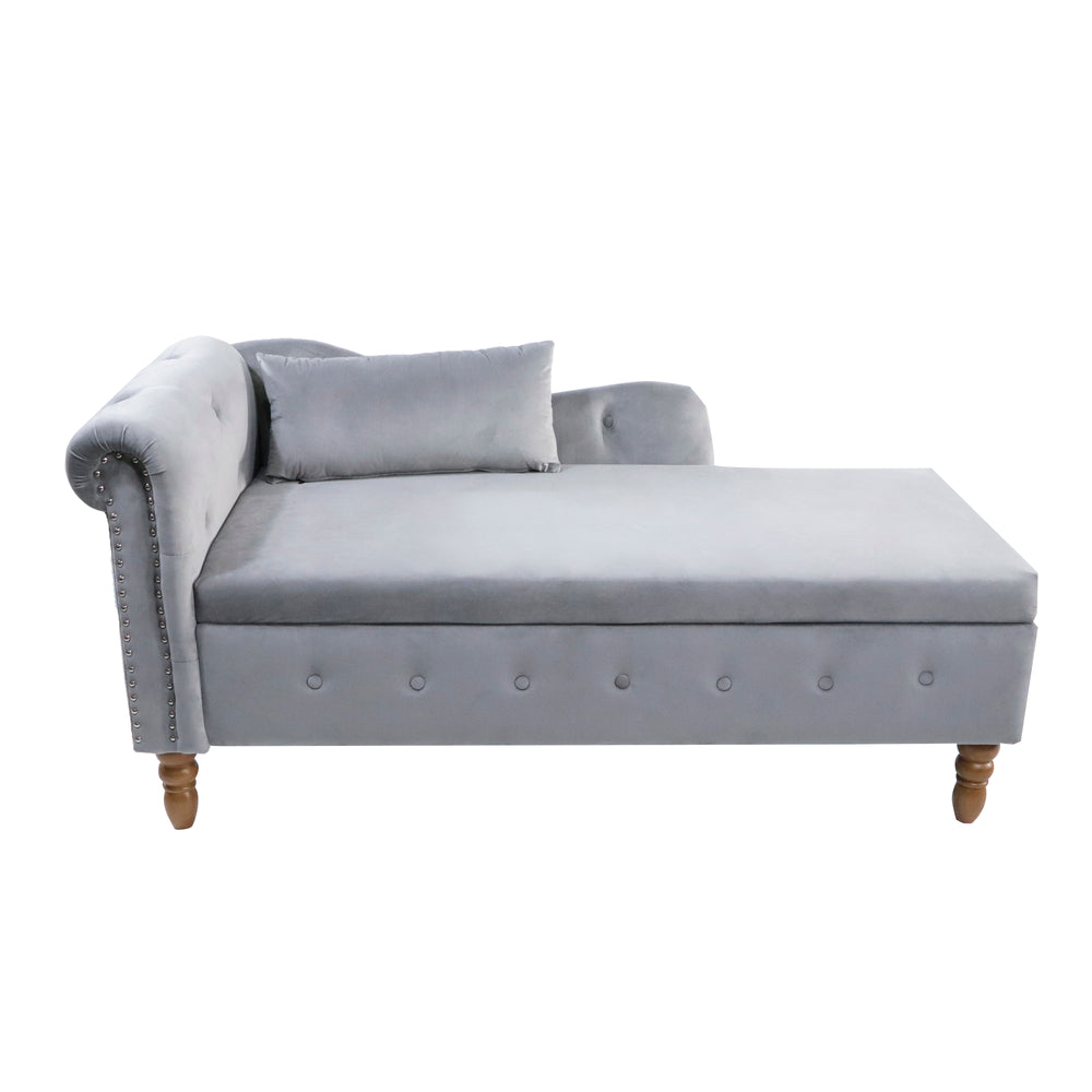grey-velvet-lounge-chaise-with-storage-pillow-modern-upholstered-rolled-arm