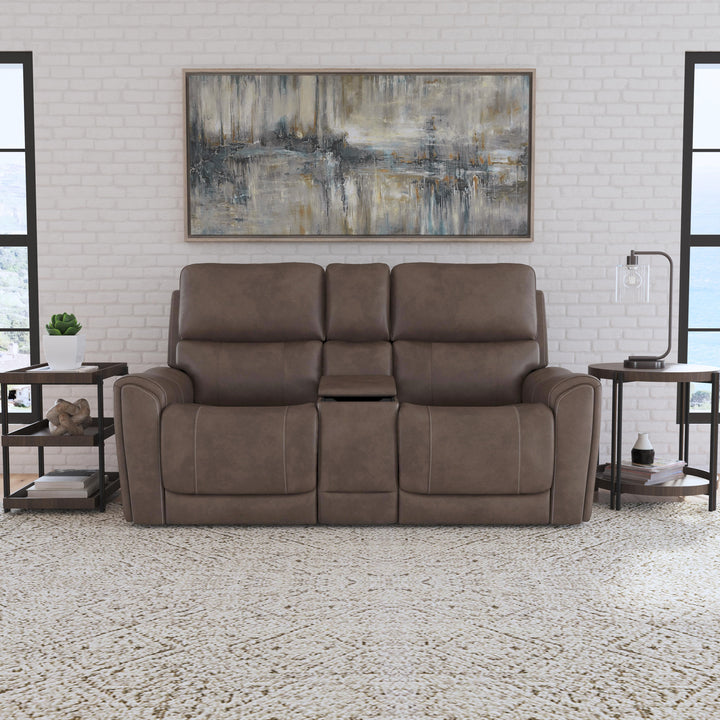 Carter Fabric Power Reclining Loveseat with Console &amp; Power Headrests &amp; Lumbar in Cappuccino
