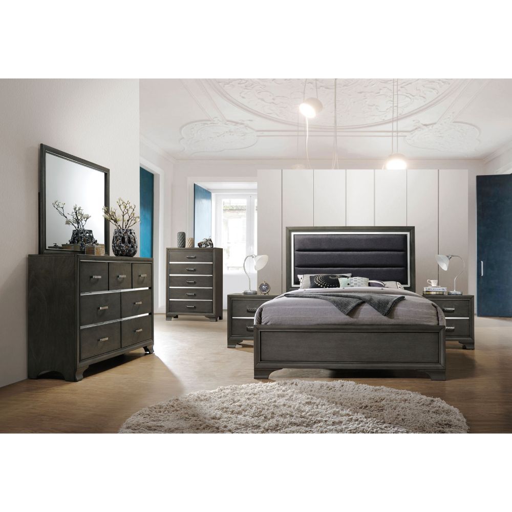 Carine II - Eastern King Bed - Fabric & Gray