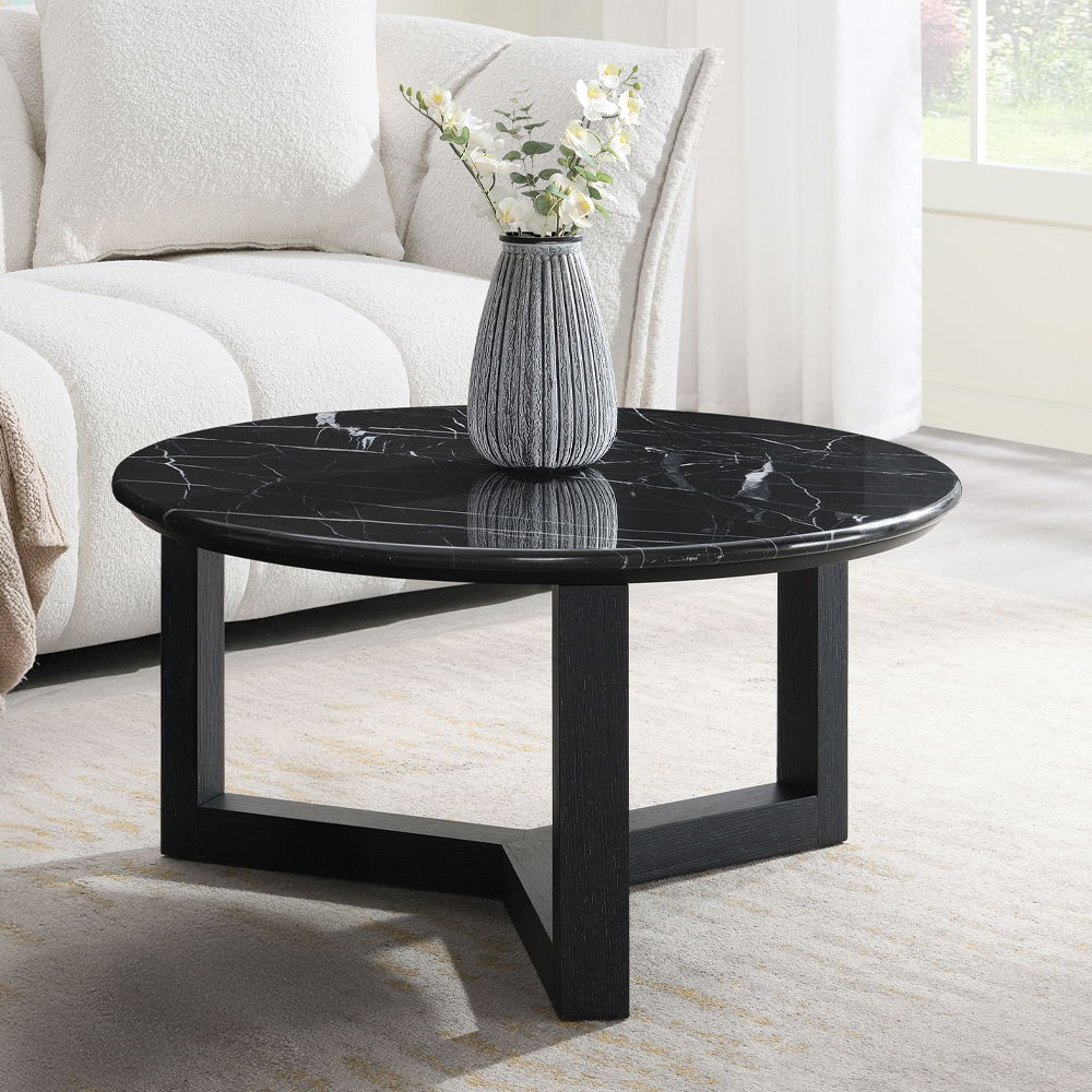 Dara - 32" Coffee Table - Natural Marble Top & Black