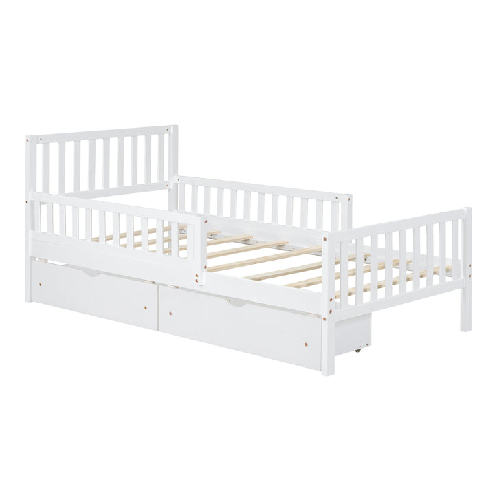 twin-size-wood-platform-bed-with-guardrails-and-two-storage-drawers-in-white