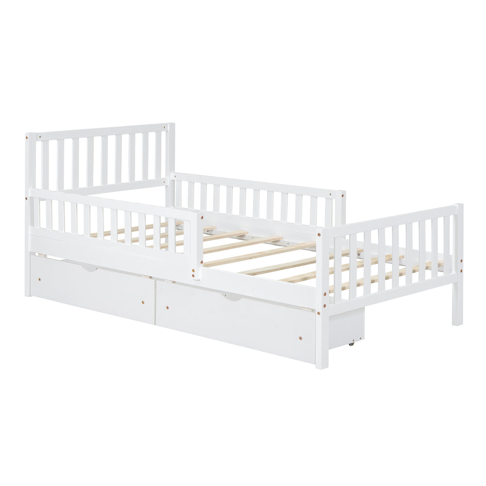 twin-size-wood-platform-bed-with-guardrails-and-two-storage-drawers-in-white