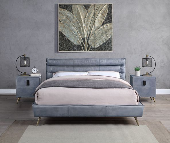 Doris - Eastern King Bed - Gray Top Grain Leather