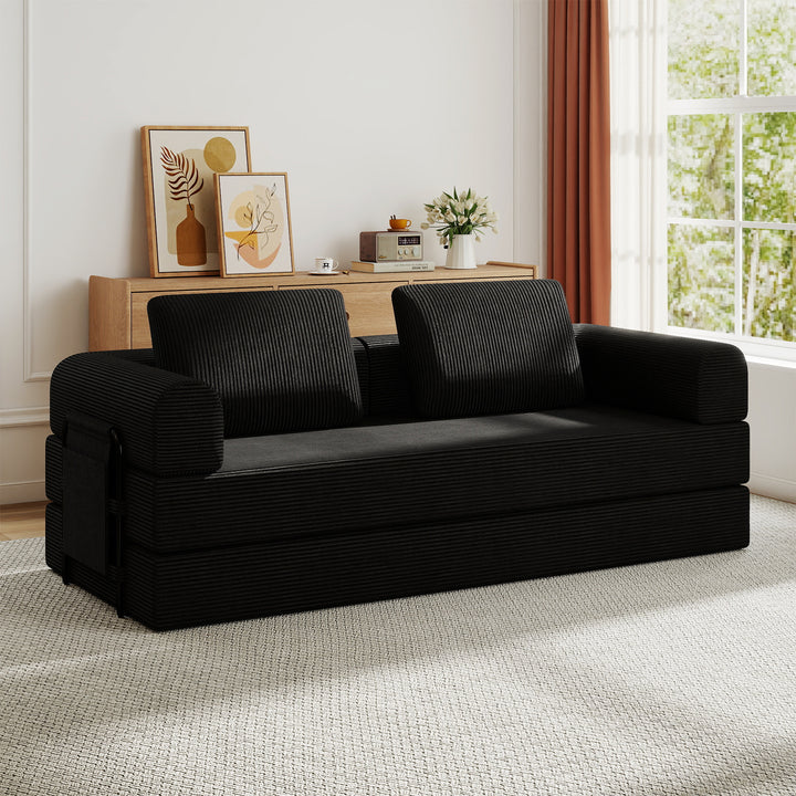 Corduroy Convertible Sleeper Sofa Bed with Pillow – Black