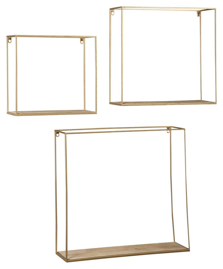 Efharis - Wall Shelf Set (Set of 3) - Natural / Gold Finish