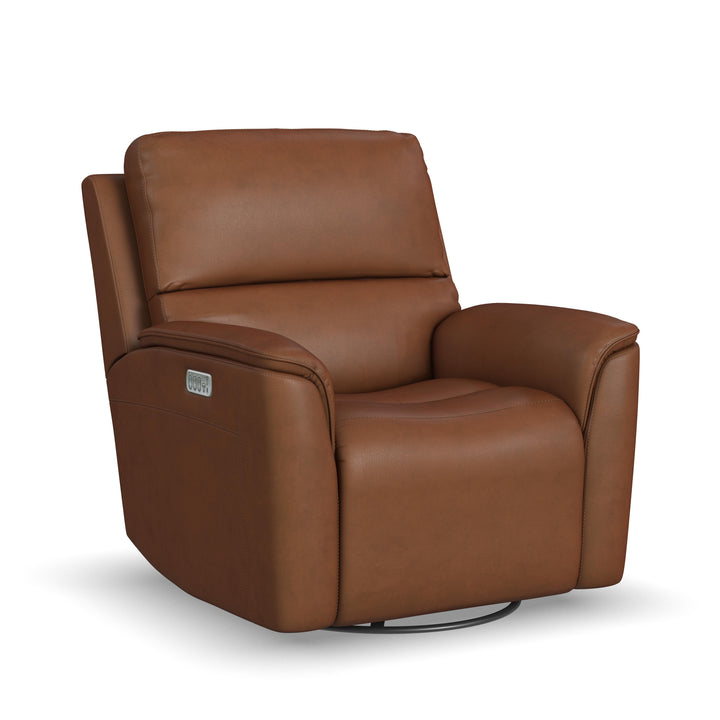 Flexsteel 1041-53P5-94672 Henry  Power Swivel Gliding Recliner With Power Headrest, Lumbar, Heat & Massage  Caramel
