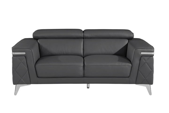 DivanItalia 1140 Loveseat with Adjustable Headrest in Top-Grain Italian Leather - Dark Gray