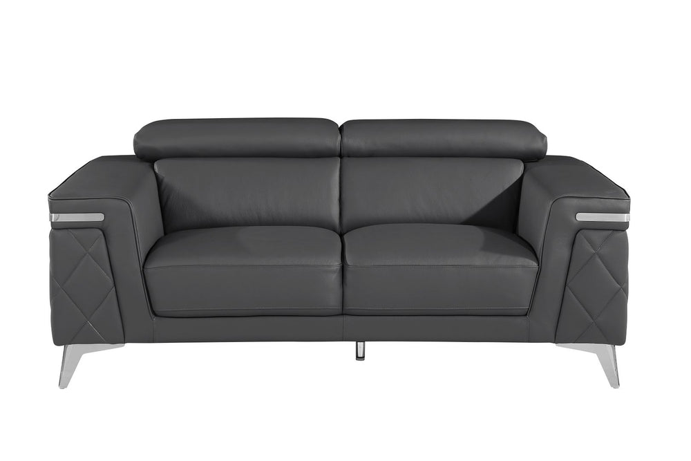 DivanItalia 1140 Loveseat with Adjustable Headrest in Top-Grain Italian Leather - Dark Gray