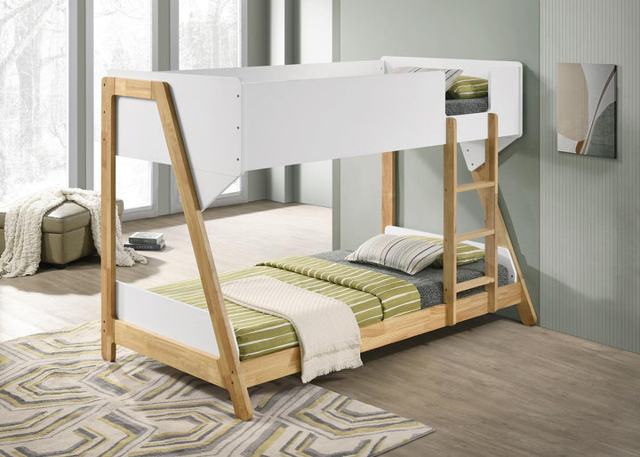 Coaster Furniture 460510 Wyatt Wood Twin Over Twin Bunk Bed White and Natural