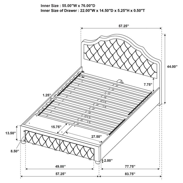 Coaster Furniture 460540F Ashleigh 44-inch Upholstered Full Storage Platform Bed Pink