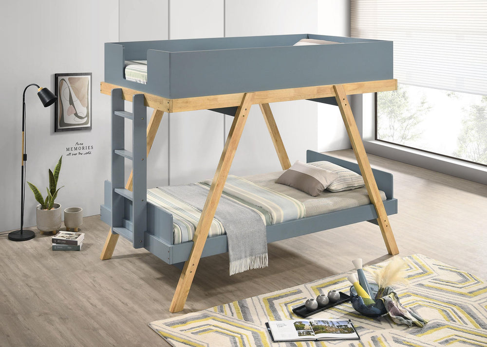 Coaster Furniture 460572T Frankie Wood Twin Over Twin Bunk Bed Blue and Natural