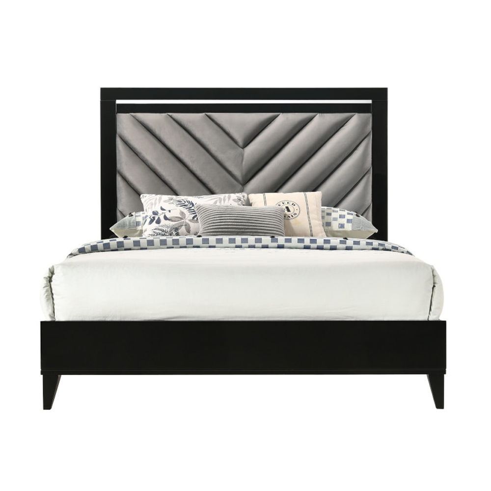 Chelsie - Eastern King Bed - Gray Fabric & Black