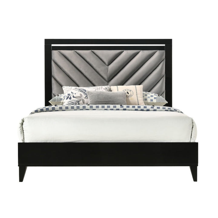 Chelsie - Eastern King Bed - Gray Fabric & Black