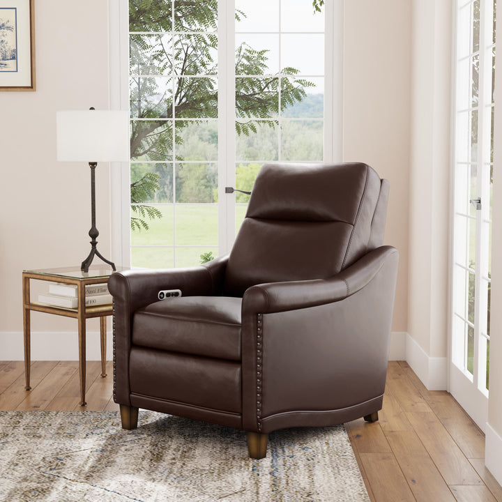 Elizabeth Leather Power Recliner with Power Headrest in Brunette
