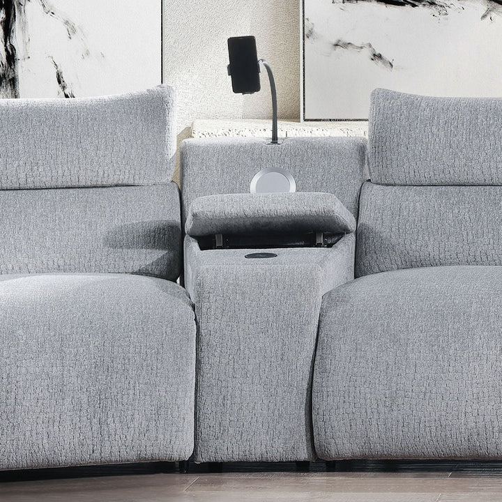 Fullar - Modular Console With Wireless Charger - Light Gary Chenille