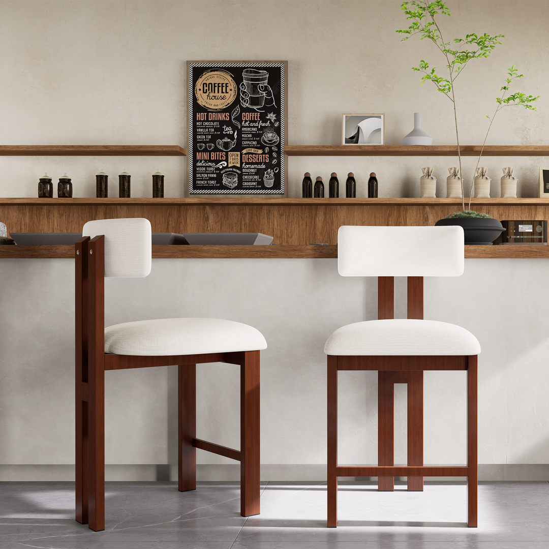 26.5" Low Back Counter Stool – White &amp; Walnut (Set of 2)