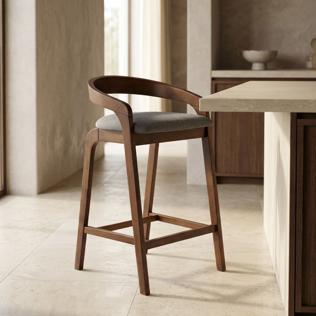 Vougler - Modern Grey Fabric + Walnut Counter Chair (Set of 2)