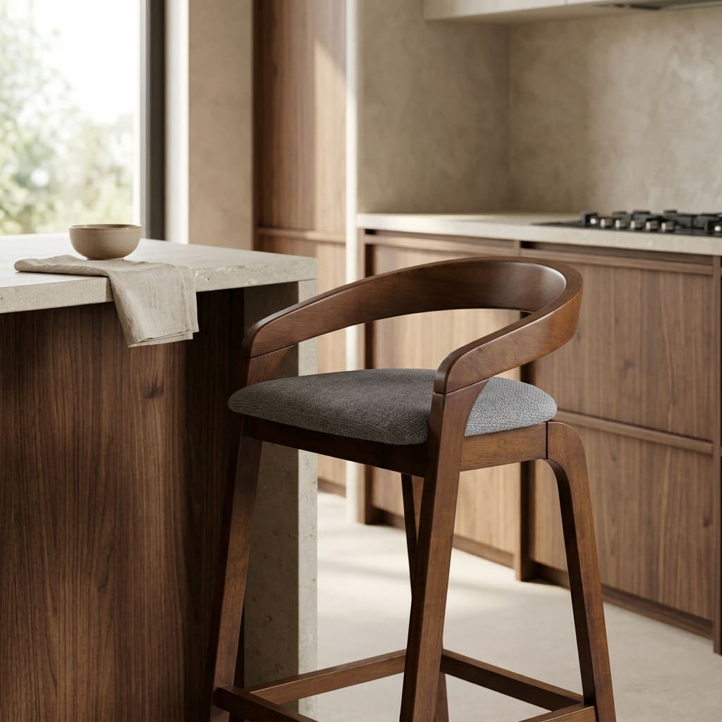 Vougler - Modern Grey Fabric + Walnut Counter Chair (Set of 2) - View 18