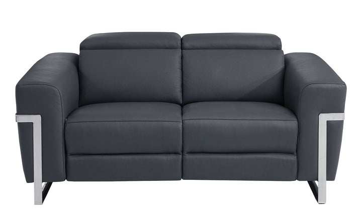 DivanItalia 990 Power Reclining 3-Piece Sofa Set with Power Headrest in Top-Grain Italian Leather - Dark Gray