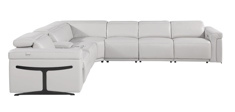 DivanItalia 1126 7-Piece L-Shaped Sectional Sofa in Top Grain Italian Leather with 4 Power Recliners & Power Headrests - Light Gray