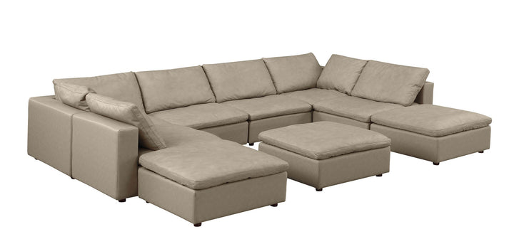 DivanItalia 1100 Top-Grain Italian Leather 9-Piece Sectional with Chaise - Beige