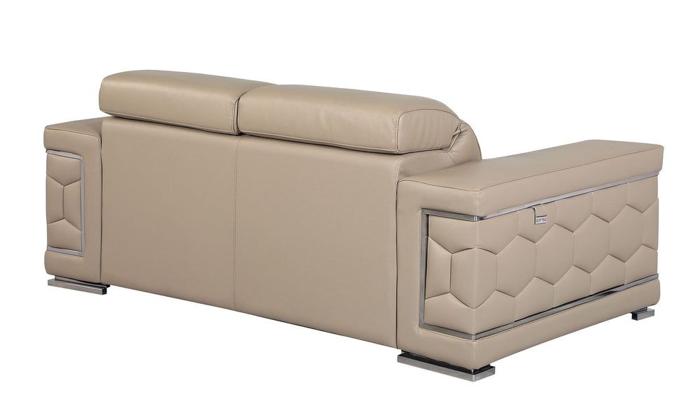DivanItalia 692 Loveseat with Adjustable Headrest in Top-Grain Italian Leather - Beige