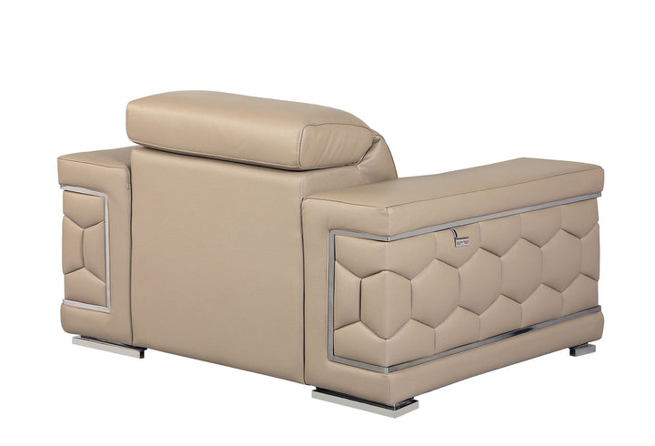 DivanItalia 692 Chair with Adjustable Headrest in Top-Grain Italian Leather - Beige