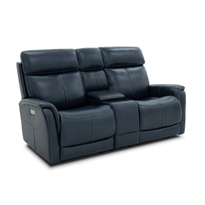 View Power Reclining Loveseat With Console, Power Headrests &amp; Lumbar Blue
