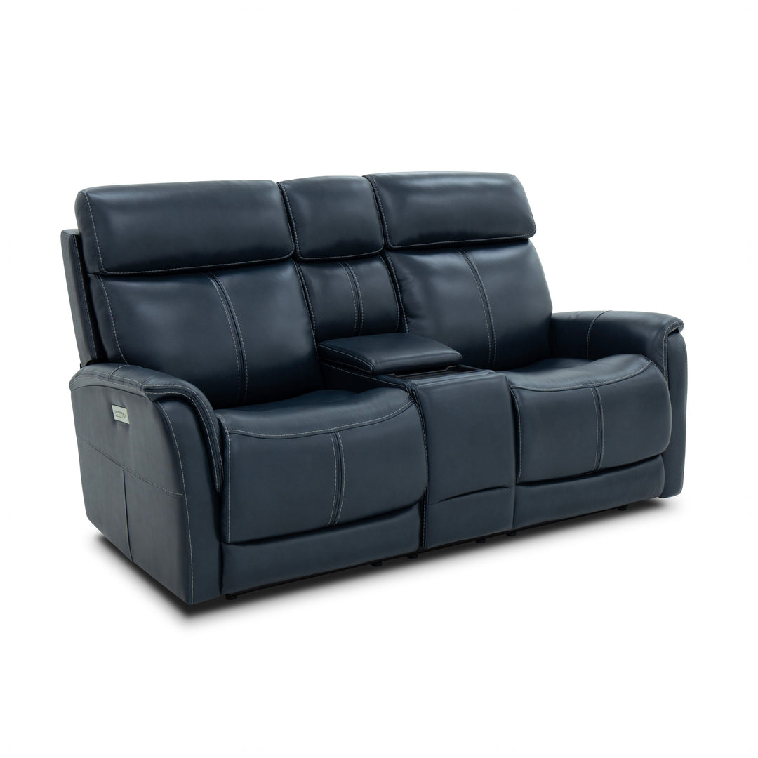 View  Power Reclining Loveseat With Console, Power Headrests & Lumbar  Blue