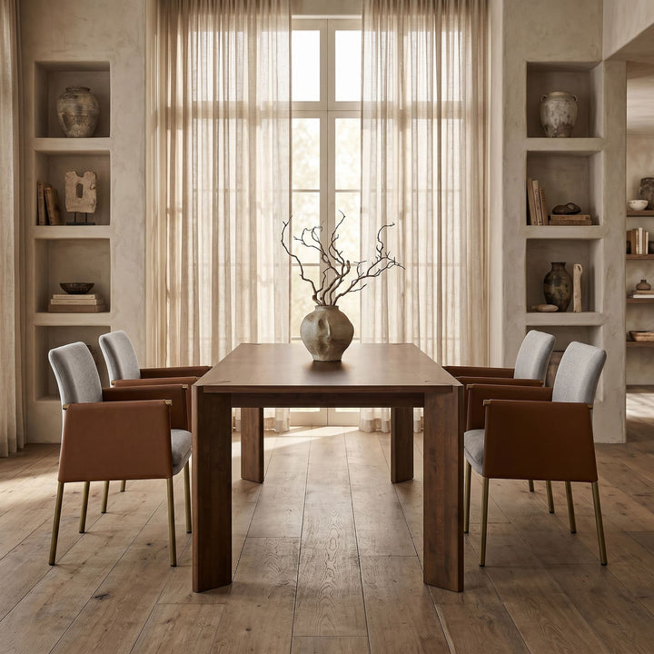 Pettit - Modern Light Grey/ Camel and Brass Arm Dining Chair