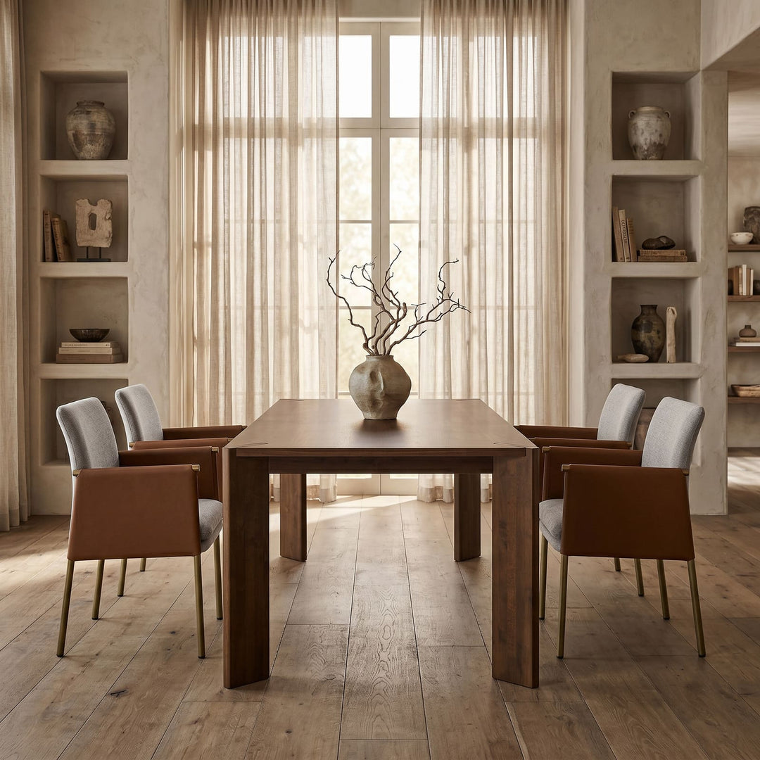 Pettit - Modern Light Grey/ Camel and Brass Arm Dining Chair
