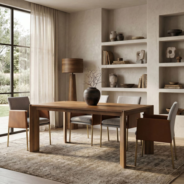 Pettit - Modern Light Grey/ Camel and Brass Arm Dining Chair